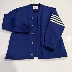 WHITING Blue Cardigan with White Striped Sleeve